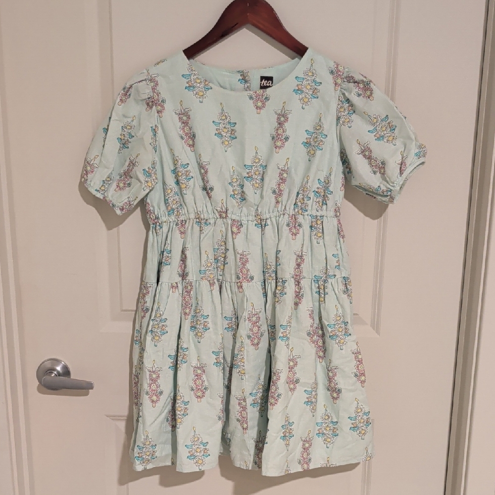 Tea Collection Kids Dress with Floral Print in Light Blue